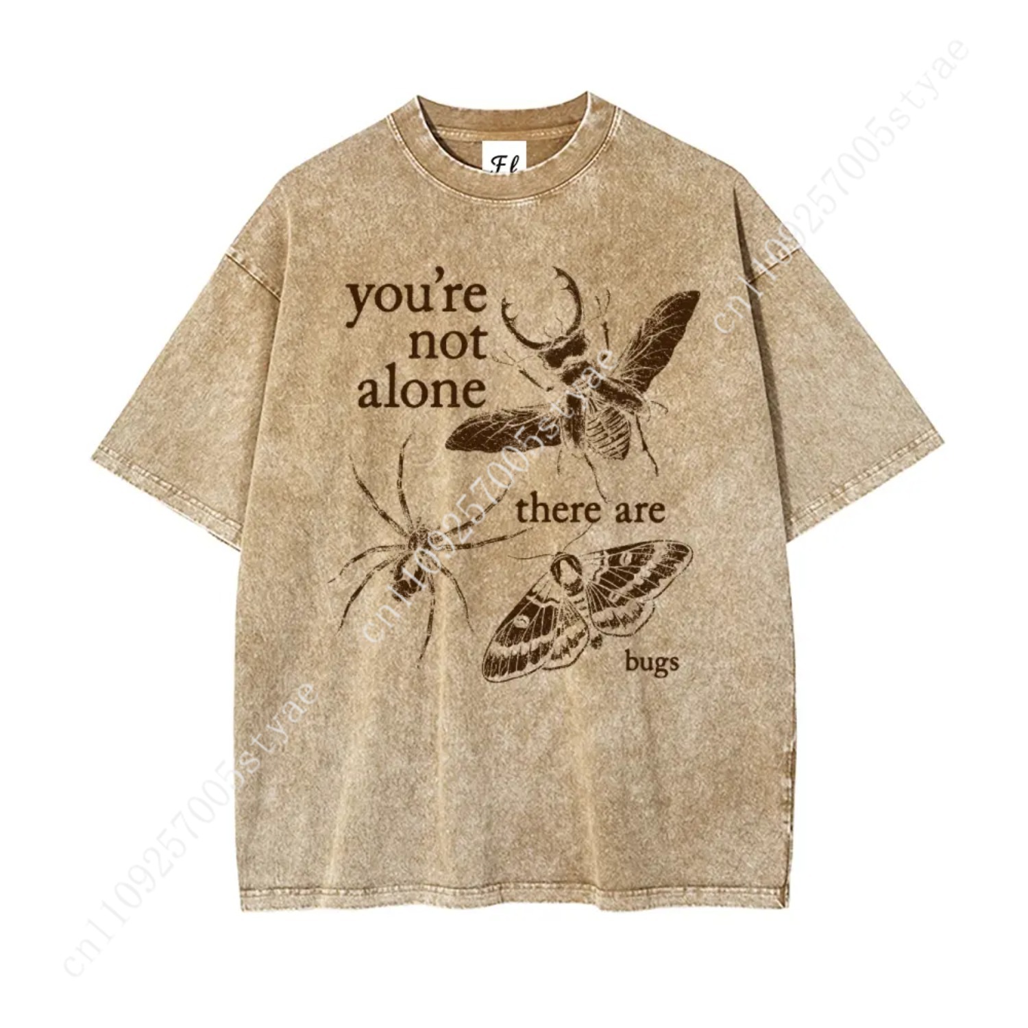 Quilt Cotton Summer - あなたは一人ではない、虫がいるよ！昆虫愛好家向けオーバーサイズユニセックスウォッシュドTシャツ、女性と男性のためのユニセックスフィットバティックコットンオーバーサイズ