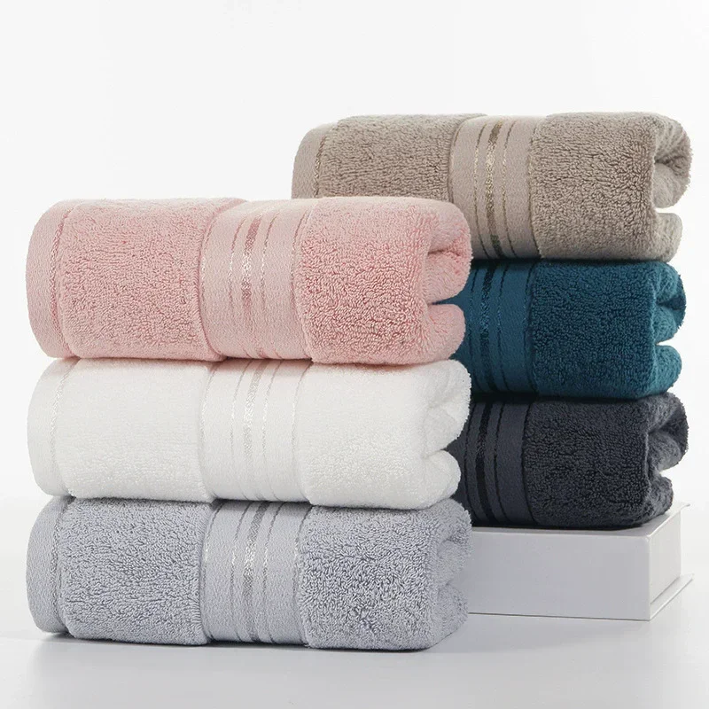 Home Textiles Toallas - 34 × 74 センチメートルフェイスヘアタオル綿ソフト吸収性ソリッドブルーグレータオル子供大人用ホームホテルバスルームテキスタイル