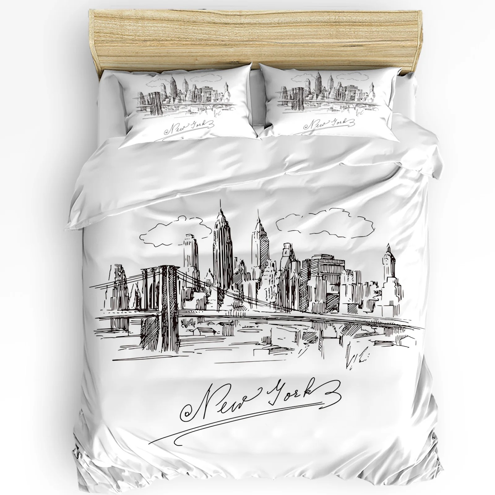 Home Textiles New York - ニューヨークスケッチシティ布団カバーベッド寝具セットダブルホームテキスタイルキルトカバー枕カバー寝室寝具セット（シーツなし）