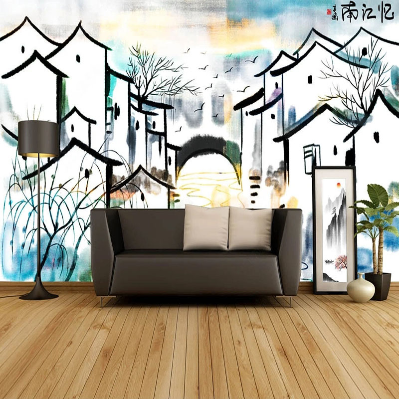 Home Textiles City - カスタム壁画壁紙中国風の抽象インク都市風景壁画リビングルーム研究家の装飾 Papel デ Parede 3 D