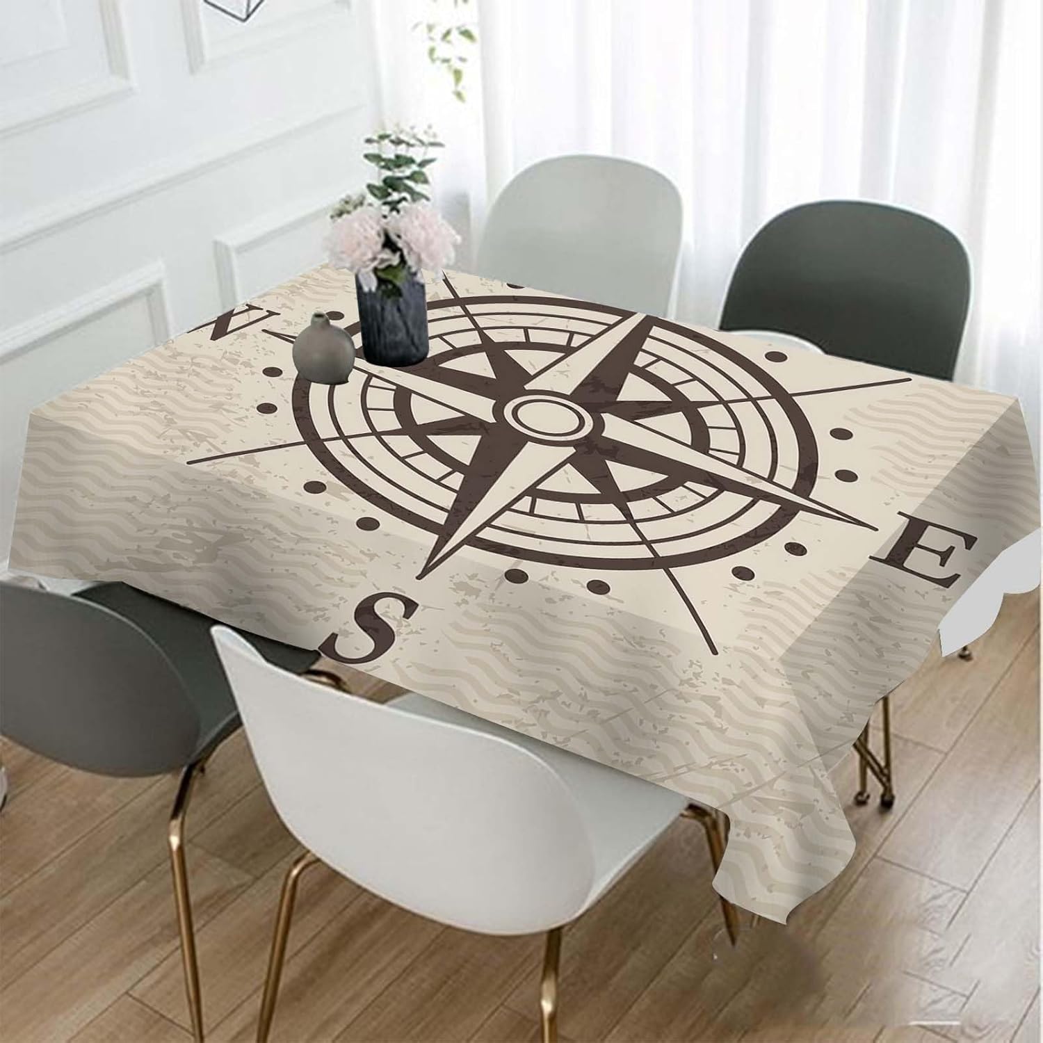 Home Textiles Direct - ヴィンテージコンパス地図アドベンチャーテーブルクロス、レトロな方向指示トラベルテーブルカバー