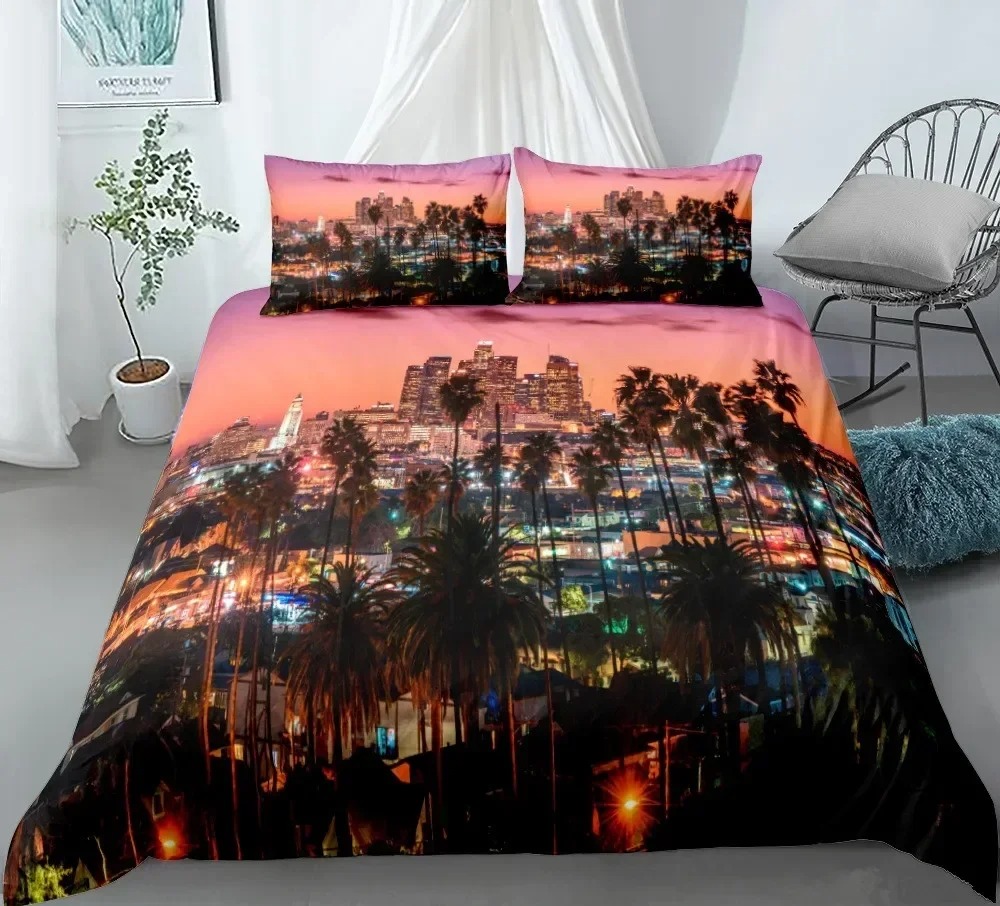 Home Textiles New York - 3D プリントニューヨークシティ夜景寝具セットクイーンキングサイズ布団カバー枕カバーセットソフトホームテキスタイル寝具