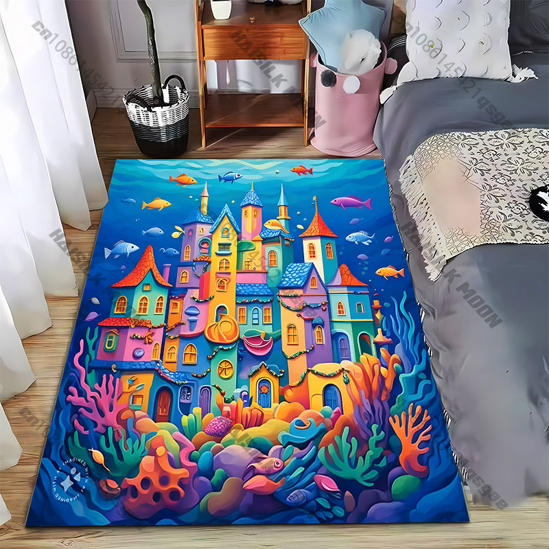 Home Textiles City - 鮮やかな色のカーペットが付いた水中都市ヨガリビングルームの装飾子供用クロールマットドアマットエリアラグゲームマット