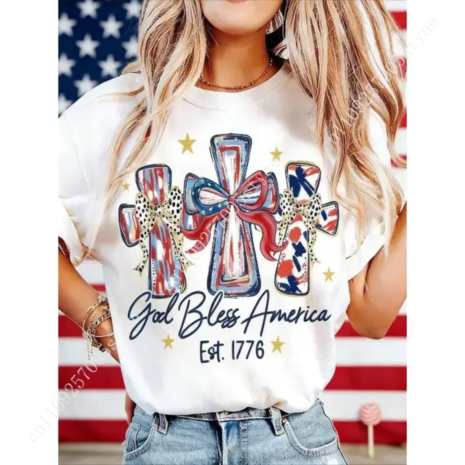 Quilt Cotton Summer - God Bless America 女性用 Tシャツ 250