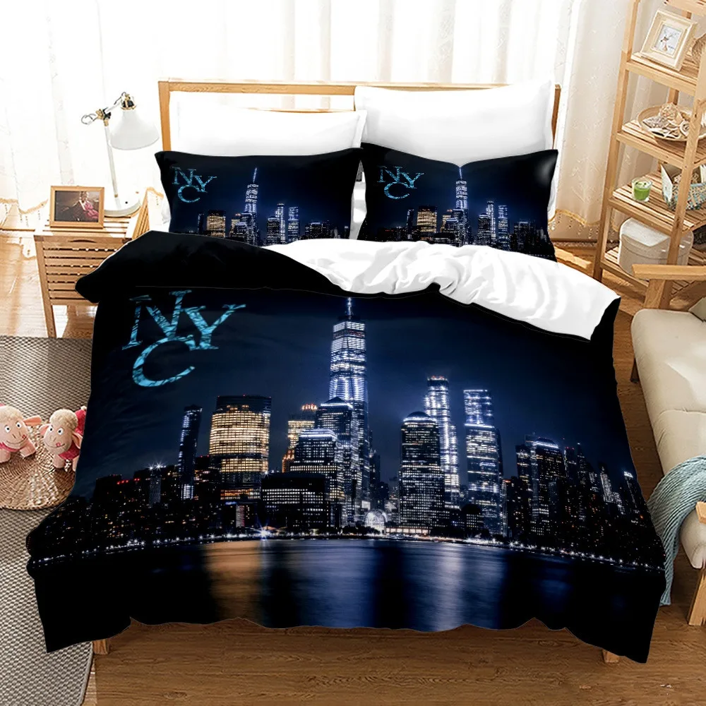 Home Textiles New York - ニューヨークの夜のビューの寝具セット,掛け布団カバー,枕カバー,柔らかいテキスタイル,家庭用
