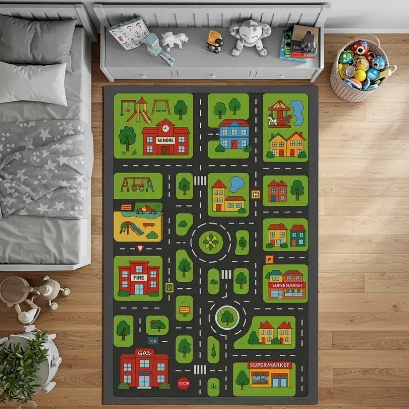 Home Textiles City - キッズシティロードマッププレイマット教育用カーペット子供のプレイルーム寝室学習玩具交通トラックラグ滑り止めソフトマット