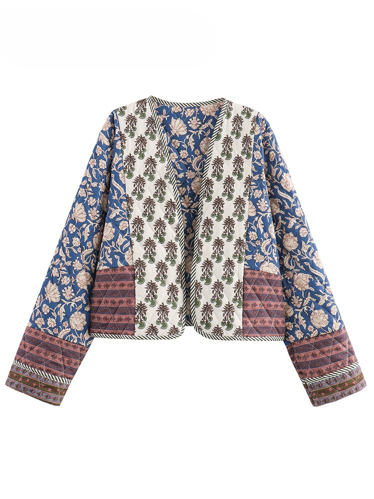 Quilt Cotton Summer - 女性用プリントコットンジャケット,キルティングコート,長袖,ルーズ,ショート,ウォーム,ヴィンテージ,秋冬,2024