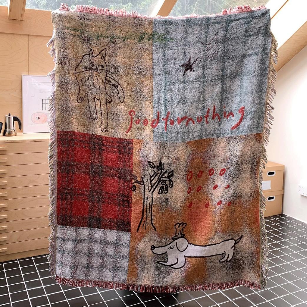 Home Textiles City - テキスタイルシティ中古代チェック柄犬アートタペストリーブランケット何もない小説パターン家の装飾ソファ本カバー