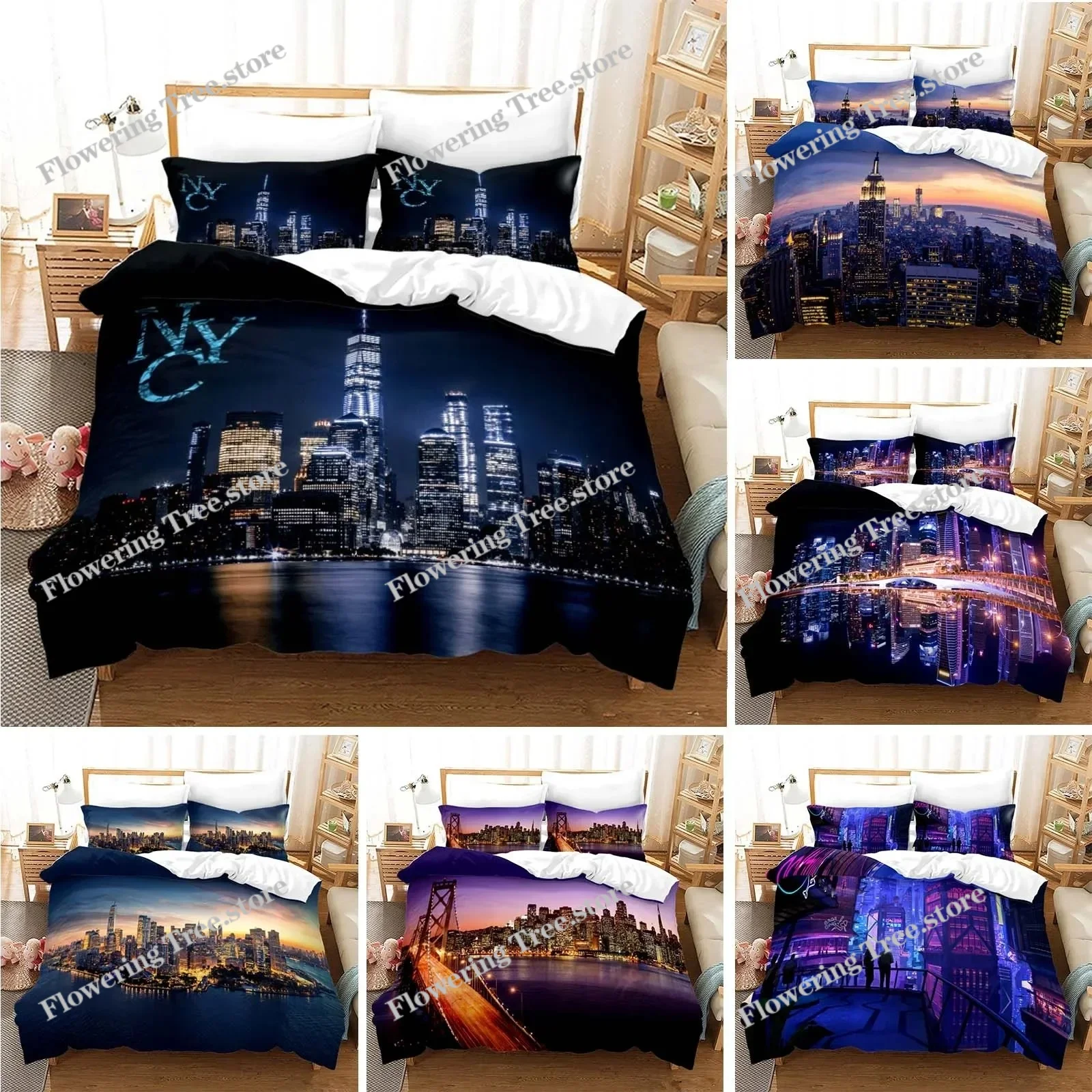 ニューヨークシティ夜景寝具セットクイーンキングサイズ掛け布団 - Home Textiles New York のレビューと価格