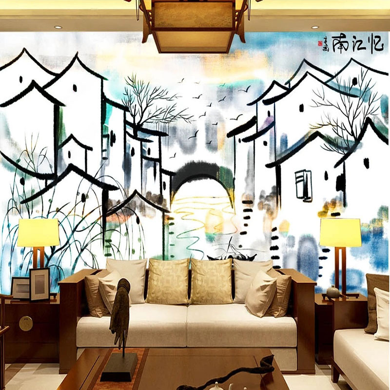 カスタム壁画壁紙中国風の抽象インク都市風景壁画リビングルーム - Home Textiles City のレビューと価格