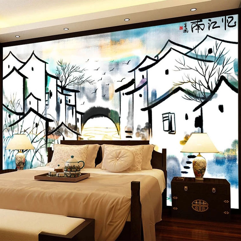 カスタム壁画壁紙中国風の抽象インク都市風景壁画リビングルーム - Home Textiles City のレビューと価格