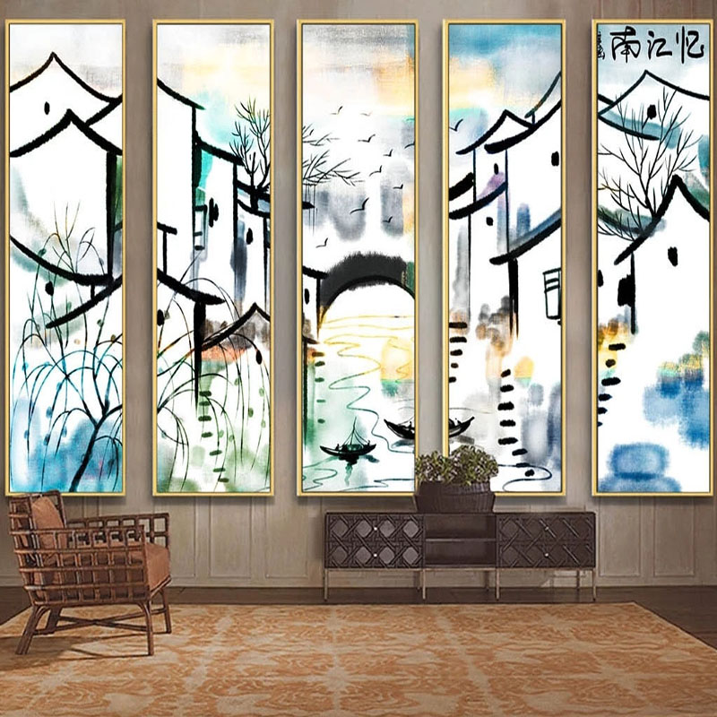カスタム壁画壁紙中国風の抽象インク都市風景壁画リビングルーム - Home Textiles City のレビューと価格