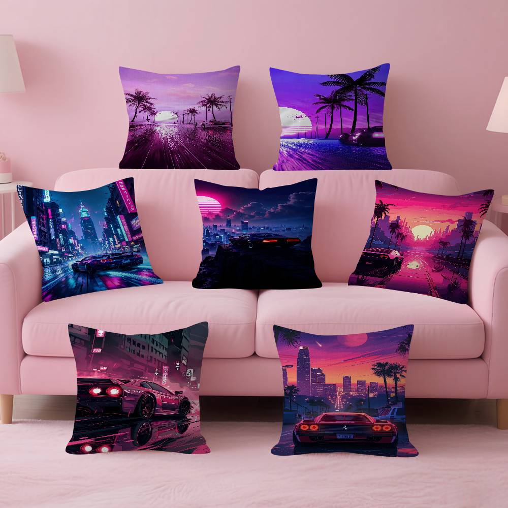 ネオンナイトシティ風景 80 年代サイバーパンクカークッショ - Home Textiles City のレビューと価格