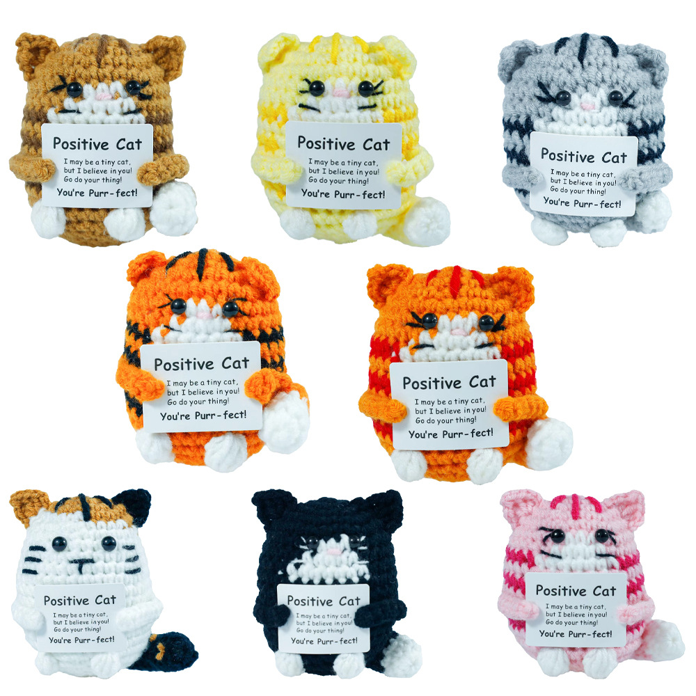面白い編み物のポジティブな猫のぬいぐるみ、カード付き、家の部 - Home Textiles Today のレビューと価格