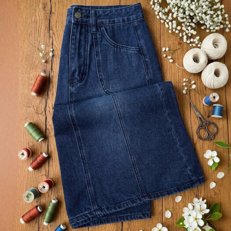 レディースハイウエストミドル丈Aラインデニムスカート レトロ - Quilt Cotton Summer のレビューと価格