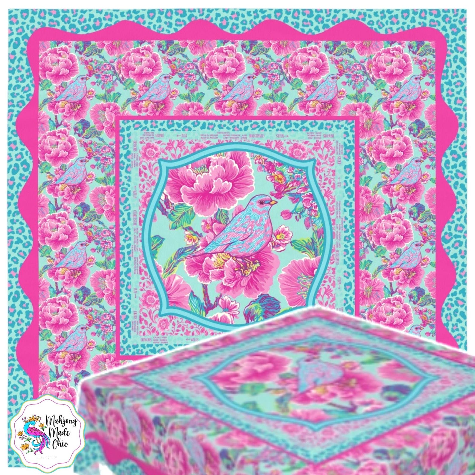 ピンクの麻雀ゲームナイト用説明書付き正方形テーブルクロス - - Home Textiles Direct のレビューと価格