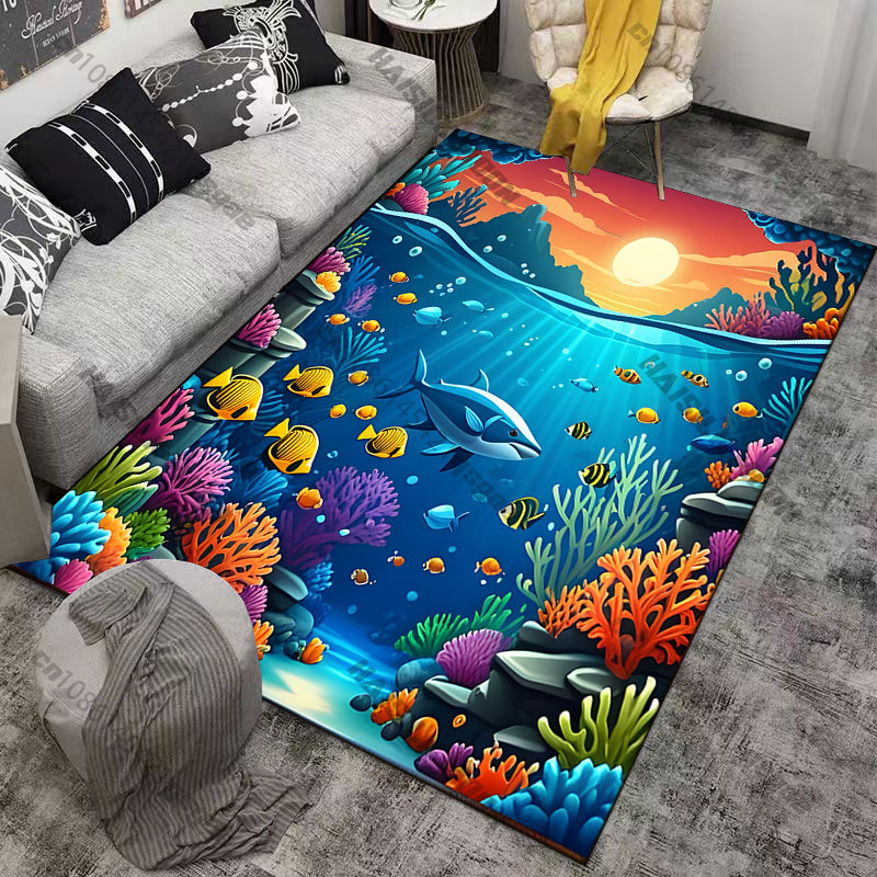 鮮やかな色のカーペットが付いた水中都市ヨガリビングルームの装 - Home Textiles City のレビューと価格