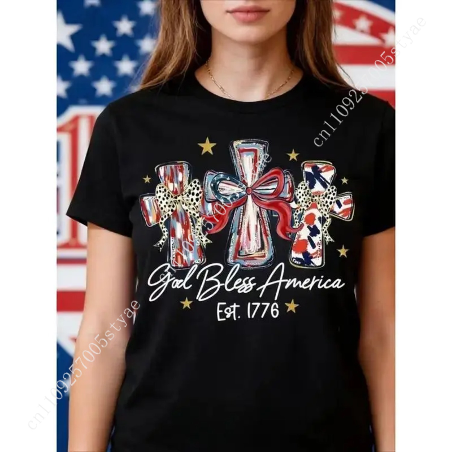 God Bless America 女性用 Tシャツ 250 - Quilt Cotton Summer のレビューと価格