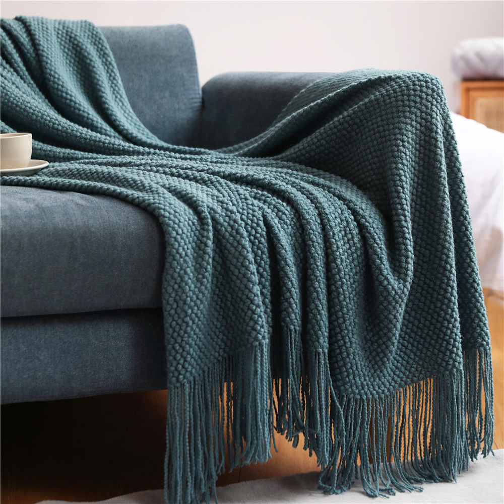 厚手のニットブランケット,コーングリーン,エンボスワッフル, - Home Textiles City のレビューと価格