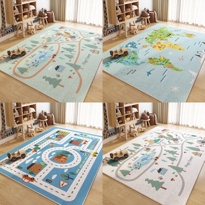 子供用教育ラグコレクション 世界地図 街路 魔法の森デザイン - Home Textiles City のレビューと価格