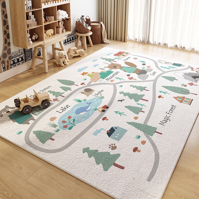 子供用教育ラグコレクション 世界地図 街路 魔法の森デザイン - Home Textiles City のレビューと価格