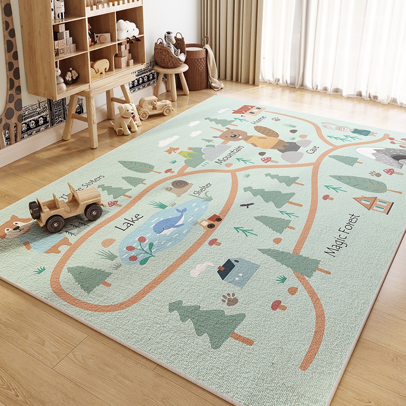 子供用教育ラグコレクション 世界地図 街路 魔法の森デザイン - Home Textiles City のレビューと価格