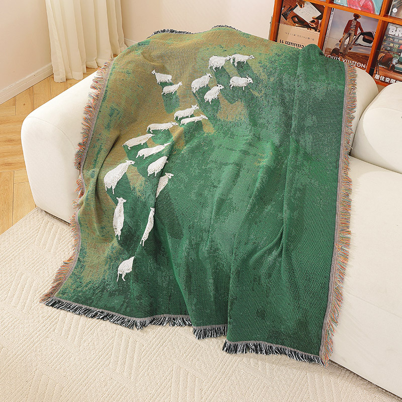 テキスタイルシティ羊群グリーンメドウジャカード織りスローブラ - Home Textiles City のレビューと価格