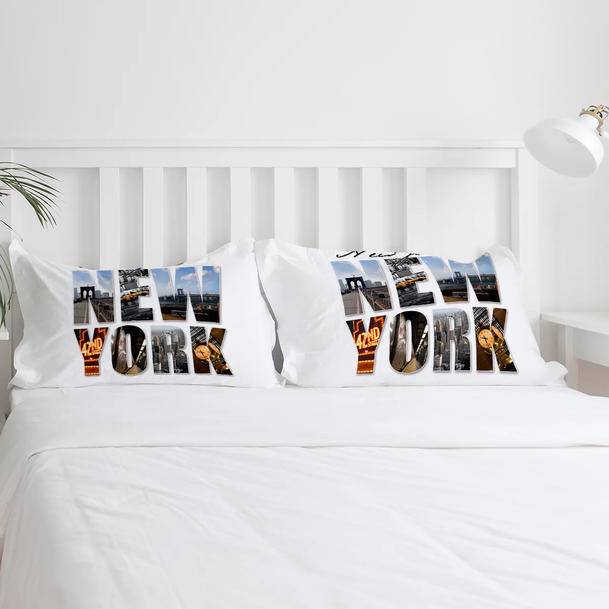 ニューヨーク英語テキスト風景柄布団カバーと枕カバー付きカスタ - Home Textiles New York のレビューと価格