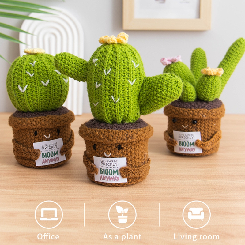 手作りのクロシェ編み感情サポートサボテンひまわりデスクトップ - Home Textiles Today のレビューと価格